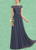 Lorelai A-line Scoop Floor-Length Chiffon Lace Bridesmaid Dress UKP0019471