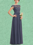 Lorelai A-line Scoop Floor-Length Chiffon Lace Bridesmaid Dress UKP0019471