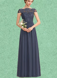 Lorelai A-line Scoop Floor-Length Chiffon Lace Bridesmaid Dress UKP0019471