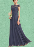 Lorelai A-line Scoop Floor-Length Chiffon Lace Bridesmaid Dress UKP0019471