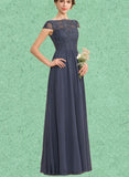 Lorelai A-line Scoop Floor-Length Chiffon Lace Bridesmaid Dress UKP0019471