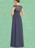 Lorelai A-line Scoop Floor-Length Chiffon Lace Bridesmaid Dress UKP0019471