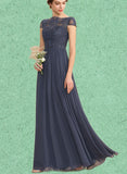 Lorelai A-line Scoop Floor-Length Chiffon Lace Bridesmaid Dress UKP0019471