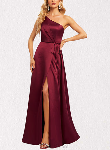 Tabitha A-line One Shoulder Floor-Length Satin Bridesmaid Dress UKP0019472