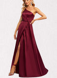 Tabitha A-line One Shoulder Floor-Length Satin Bridesmaid Dress UKP0019472