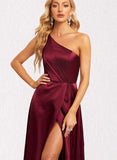 Tabitha A-line One Shoulder Floor-Length Satin Bridesmaid Dress UKP0019472