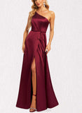 Tabitha A-line One Shoulder Floor-Length Satin Bridesmaid Dress UKP0019472