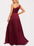 Tabitha A-line One Shoulder Floor-Length Satin Bridesmaid Dress UKP0019472