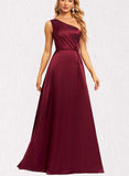 Tabitha A-line One Shoulder Floor-Length Satin Bridesmaid Dress UKP0019472