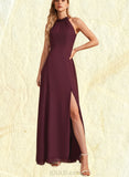 Gracelyn A-line High Neck Floor-Length Chiffon Bridesmaid Dress UKP0019473