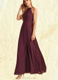 Gracelyn A-line High Neck Floor-Length Chiffon Bridesmaid Dress UKP0019473