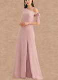 Belen A-line One Shoulder Floor-Length Chiffon Bridesmaid Dress With Bow UKP0019474