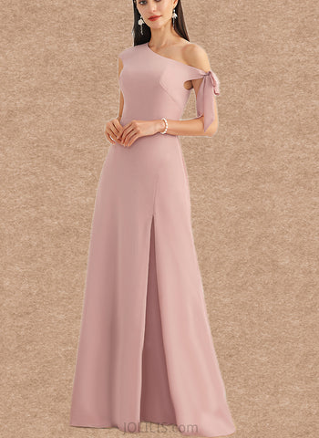 Belen A-line One Shoulder Floor-Length Chiffon Bridesmaid Dress With Bow UKP0019474