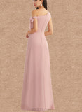 Belen A-line One Shoulder Floor-Length Chiffon Bridesmaid Dress With Bow UKP0019474