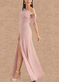 Belen A-line One Shoulder Floor-Length Chiffon Bridesmaid Dress With Bow UKP0019474