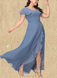 Briley A-line V-Neck Asymmetrical Chiffon Bridesmaid Dress With Ruffle UKP0019475