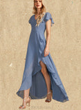 Briley A-line V-Neck Asymmetrical Chiffon Bridesmaid Dress With Ruffle UKP0019475