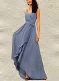 Rihanna A-line V-Neck Asymmetrical Chiffon Bridesmaid Dress With Bow Ruffle UKP0019478