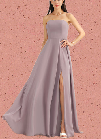 Nora A-line Straight Floor-Length Chiffon Bridesmaid Dress UKP0019480