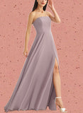 Nora A-line Straight Floor-Length Chiffon Bridesmaid Dress UKP0019480