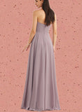 Nora A-line Straight Floor-Length Chiffon Bridesmaid Dress UKP0019480