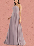 Nora A-line Straight Floor-Length Chiffon Bridesmaid Dress UKP0019480