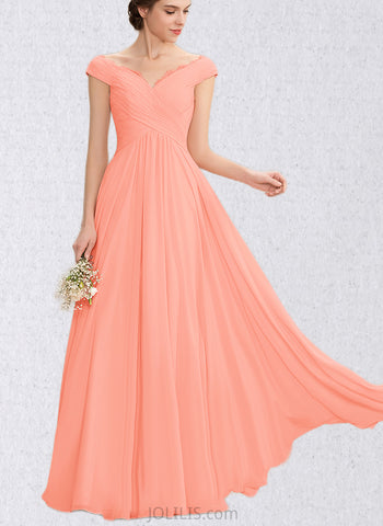 Jaycee A-line Off the Shoulder Floor-Length Chiffon Bridesmaid Dress With Ruffle UKP0019482