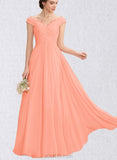 Jaycee A-line Off the Shoulder Floor-Length Chiffon Bridesmaid Dress With Ruffle UKP0019482