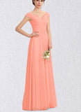 Jaycee A-line Off the Shoulder Floor-Length Chiffon Bridesmaid Dress With Ruffle UKP0019482