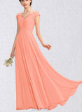 Jaycee A-line Off the Shoulder Floor-Length Chiffon Bridesmaid Dress With Ruffle UKP0019482