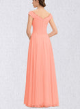 Jaycee A-line Off the Shoulder Floor-Length Chiffon Bridesmaid Dress With Ruffle UKP0019482