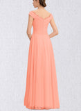 Jaycee A-line Off the Shoulder Floor-Length Chiffon Bridesmaid Dress With Ruffle UKP0019482