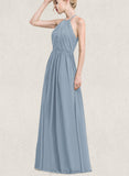 Cornelia A-line Scoop Floor-Length Chiffon Bridesmaid Dress With Ruffle UKP0019483