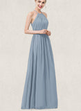 Cornelia A-line Scoop Floor-Length Chiffon Bridesmaid Dress With Ruffle UKP0019483