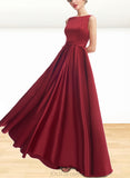 Anabelle A-line Scoop Floor-Length Satin Bridesmaid Dress UKP0019485