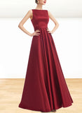 Anabelle A-line Scoop Floor-Length Satin Bridesmaid Dress UKP0019485