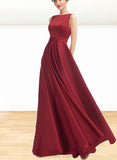 Anabelle A-line Scoop Floor-Length Satin Bridesmaid Dress UKP0019485