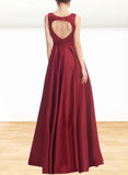 Anabelle A-line Scoop Floor-Length Satin Bridesmaid Dress UKP0019485