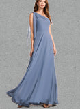 Serena A-line One Shoulder Floor-Length Chiffon Bridesmaid Dress With Bow UKP0019487