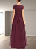 Alyssa A-line V-Neck Floor-Length Chiffon Lace Bridesmaid Dress UKP0019488