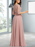 Janey A-line Scoop Floor-Length Chiffon Lace Bridesmaid Dress UKP0019489