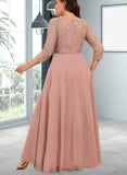 Janey A-line Scoop Floor-Length Chiffon Lace Bridesmaid Dress UKP0019489