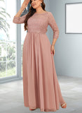 Janey A-line Scoop Floor-Length Chiffon Lace Bridesmaid Dress UKP0019489