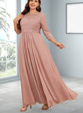 Janey A-line Scoop Floor-Length Chiffon Lace Bridesmaid Dress UKP0019489