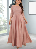 Janey A-line Scoop Floor-Length Chiffon Lace Bridesmaid Dress UKP0019489