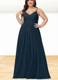 Danielle A-line V-Neck Floor-Length Chiffon Bridesmaid Dress With Pleated UKP0019491