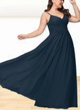 Danielle A-line V-Neck Floor-Length Chiffon Bridesmaid Dress With Pleated UKP0019491