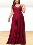 Danielle A-line V-Neck Floor-Length Chiffon Bridesmaid Dress With Pleated UKP0019491