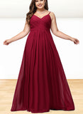 Danielle A-line V-Neck Floor-Length Chiffon Bridesmaid Dress With Pleated UKP0019491