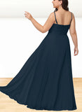 Danielle A-line V-Neck Floor-Length Chiffon Bridesmaid Dress With Pleated UKP0019491